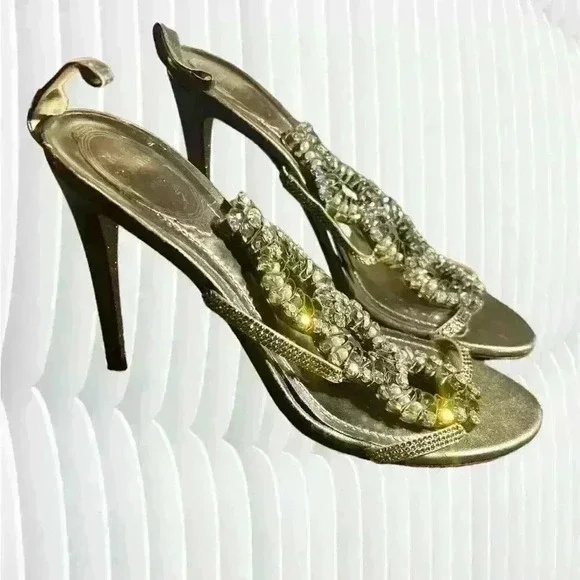 René Caovilla Vintage Crystal Embellished Stiletto Heels Size 38- damaged - Picture 3 of 9